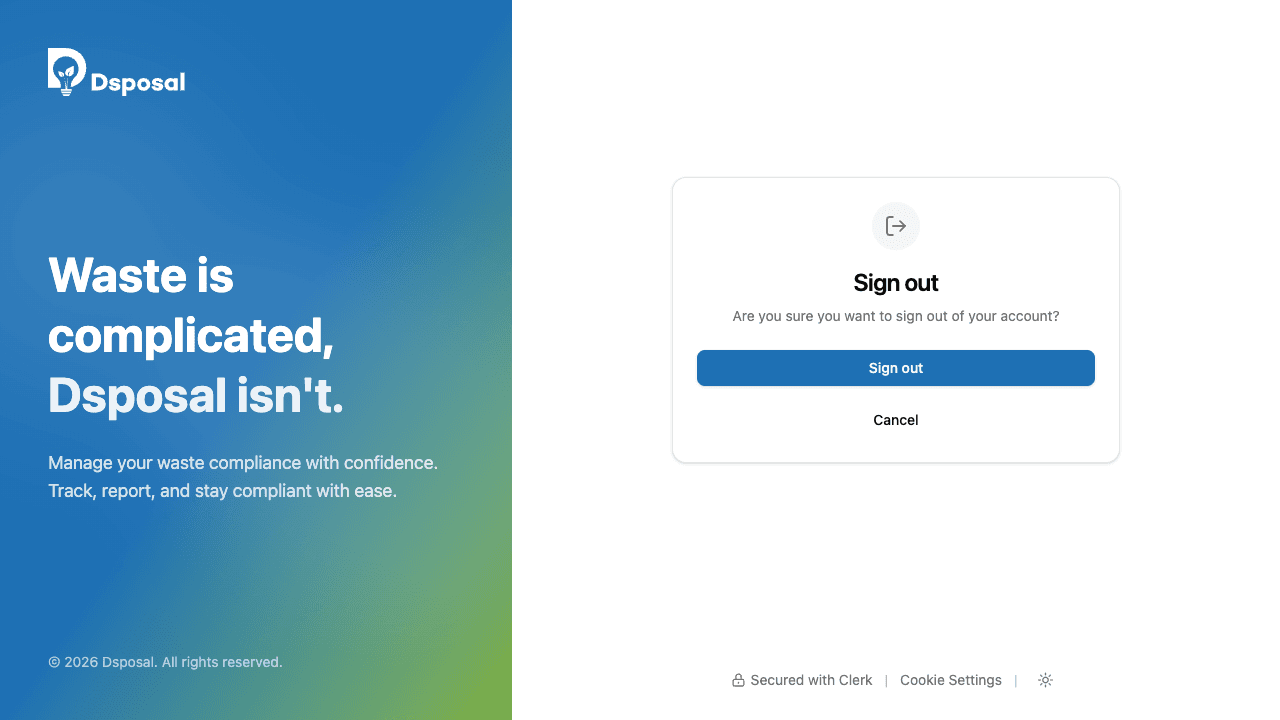 The sign-out confirmation screen with Sign out and Cancel buttons