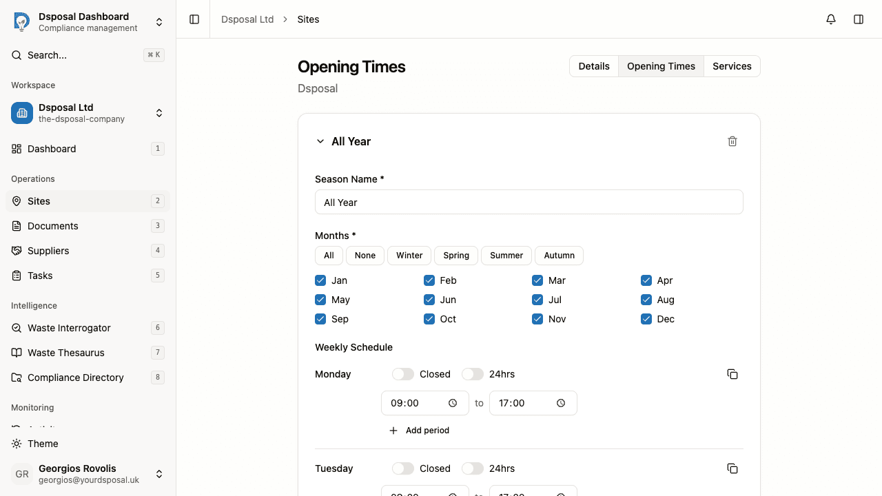 The Add new season dropdown showing template options