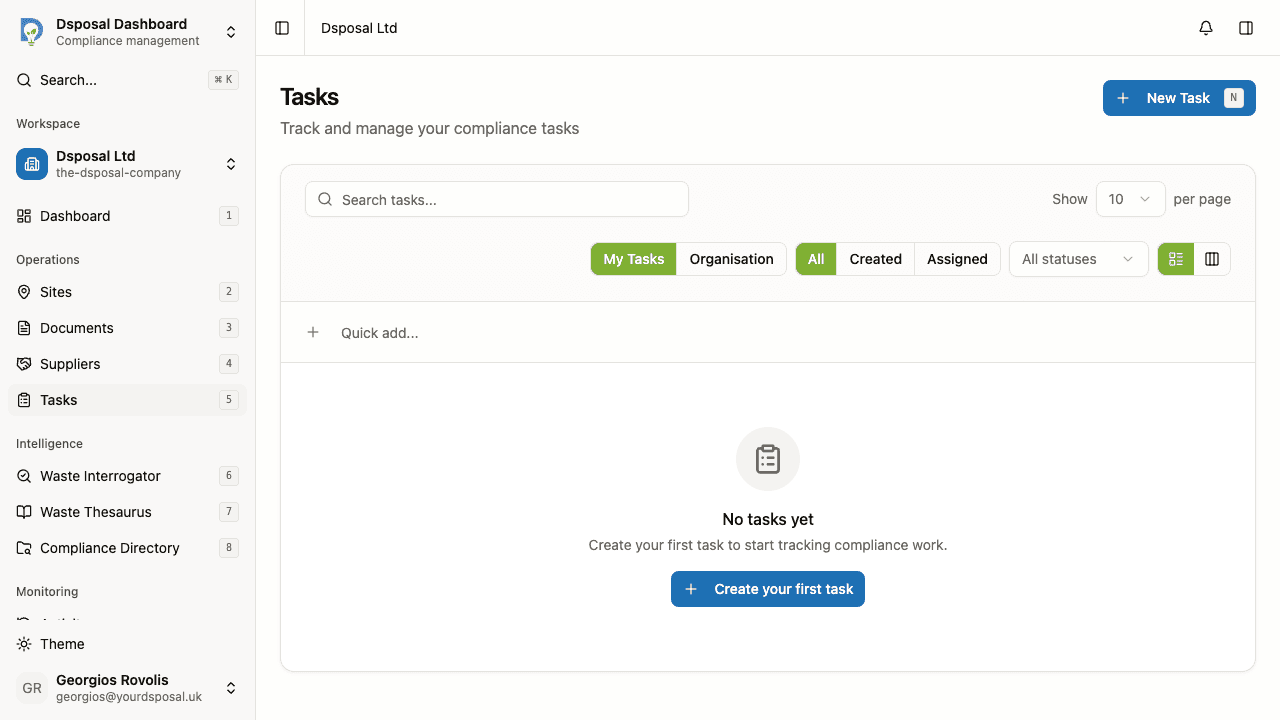 The quick create input at the top of the task list with a title being typed