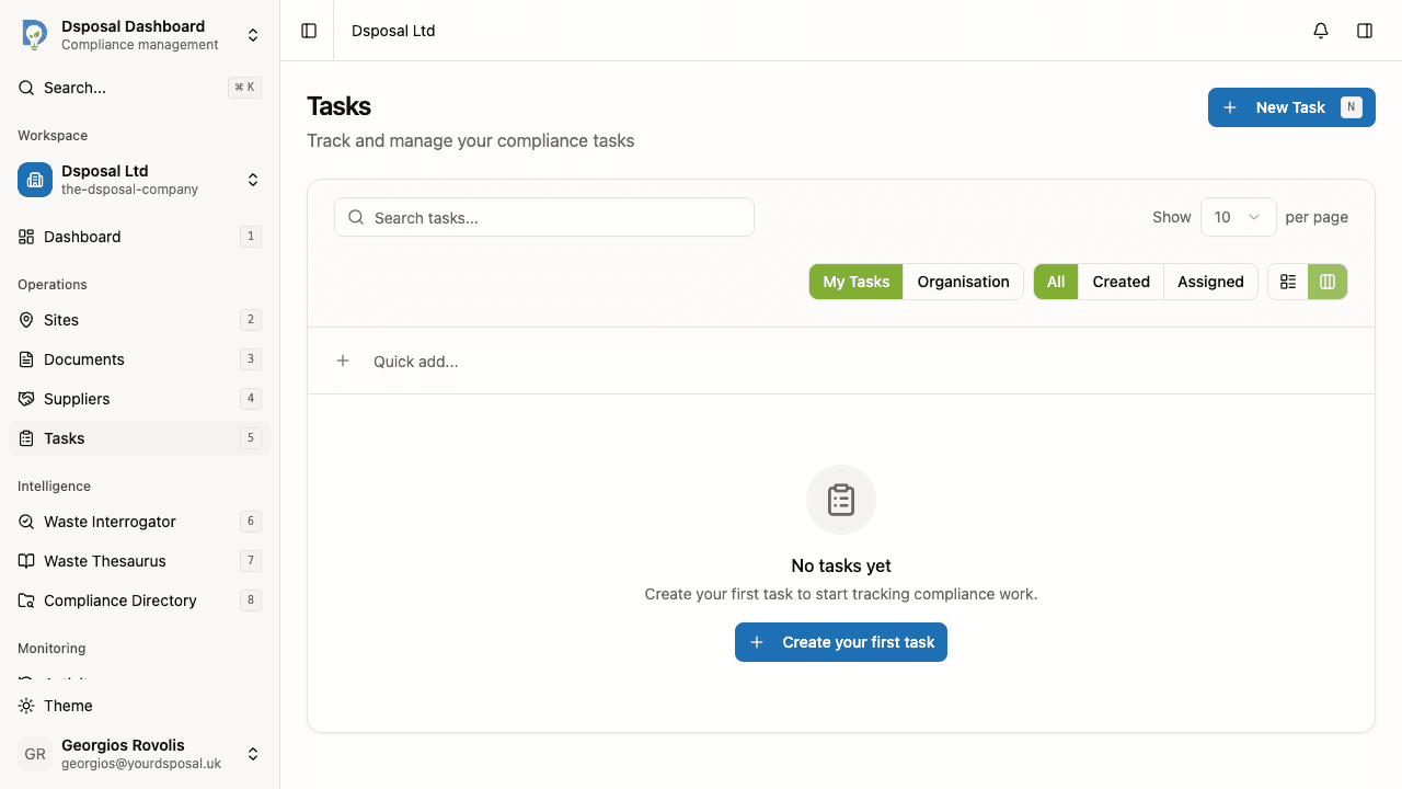 The kanban board showing three columns: To Do, In Progress, and Done, each containing task cards