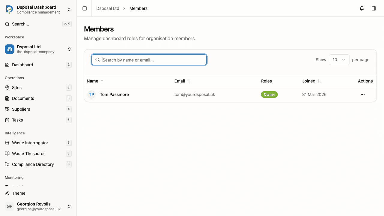 The Manage roles sheet with checkboxes for each available role