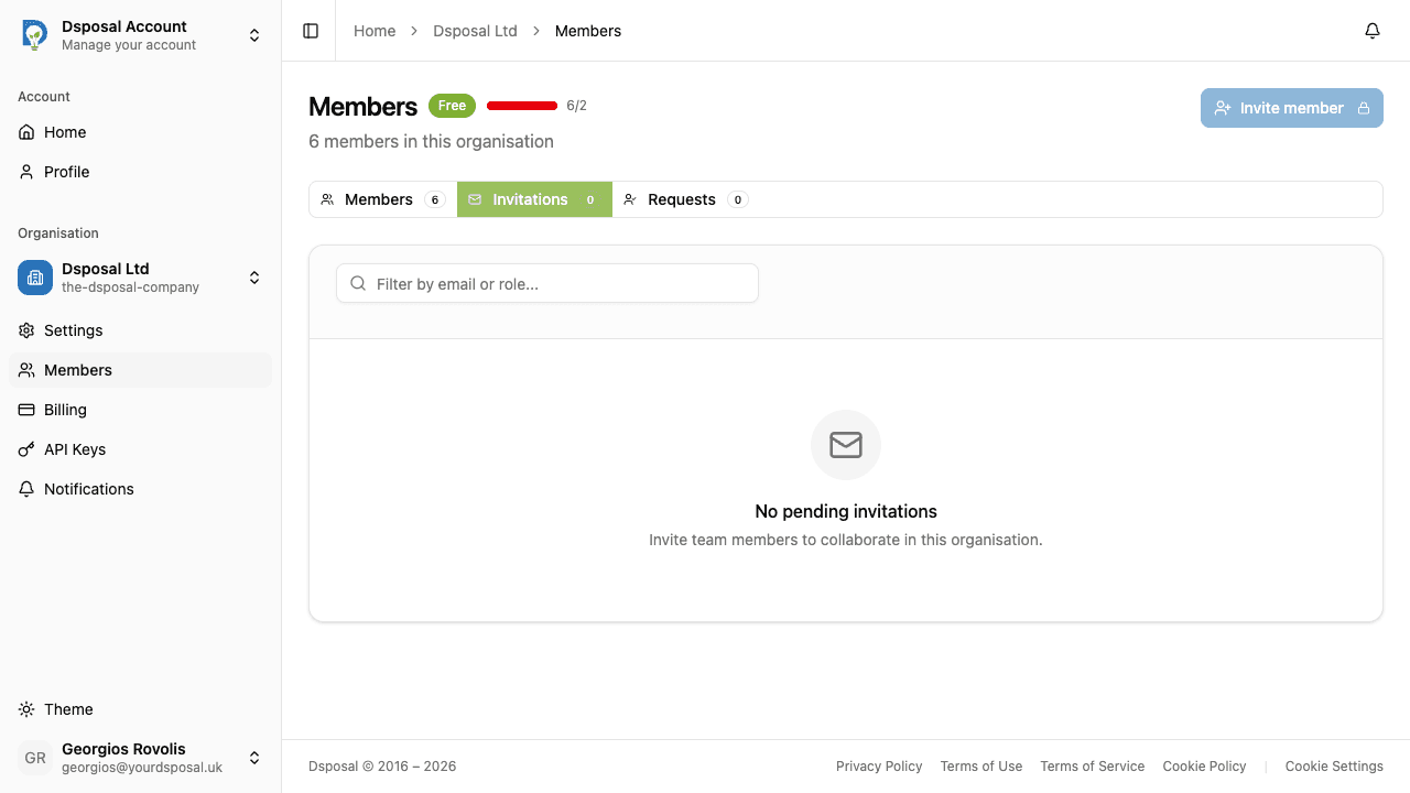 The change membership dialog for a pending invitation