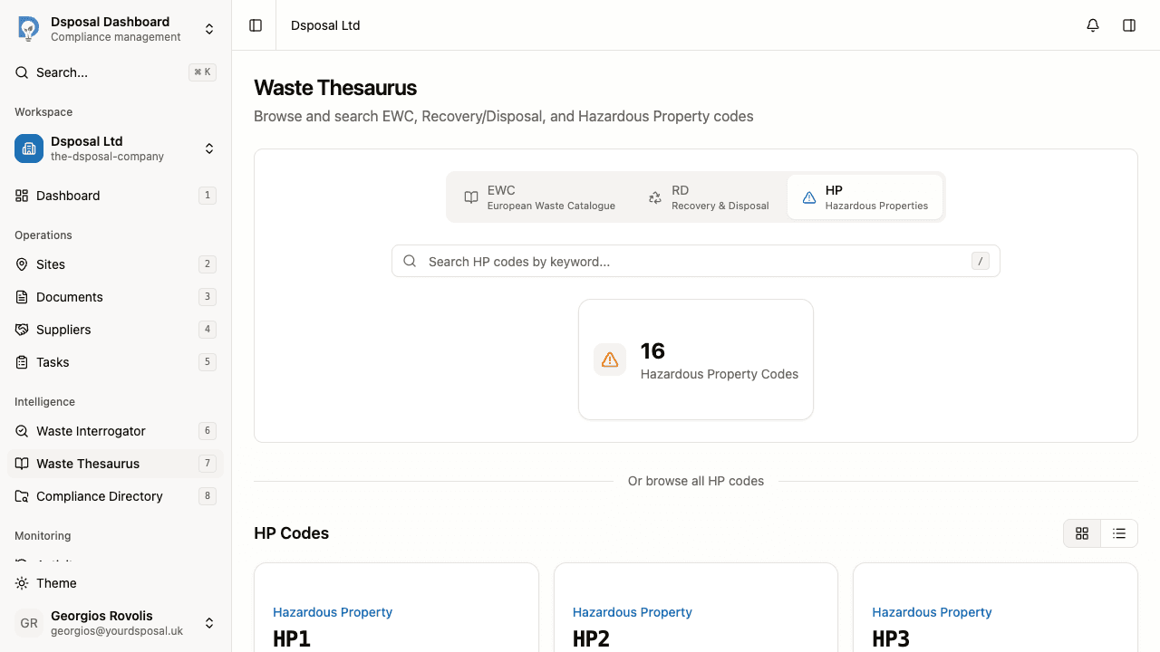 An HP code detail page showing the code, name, and full description