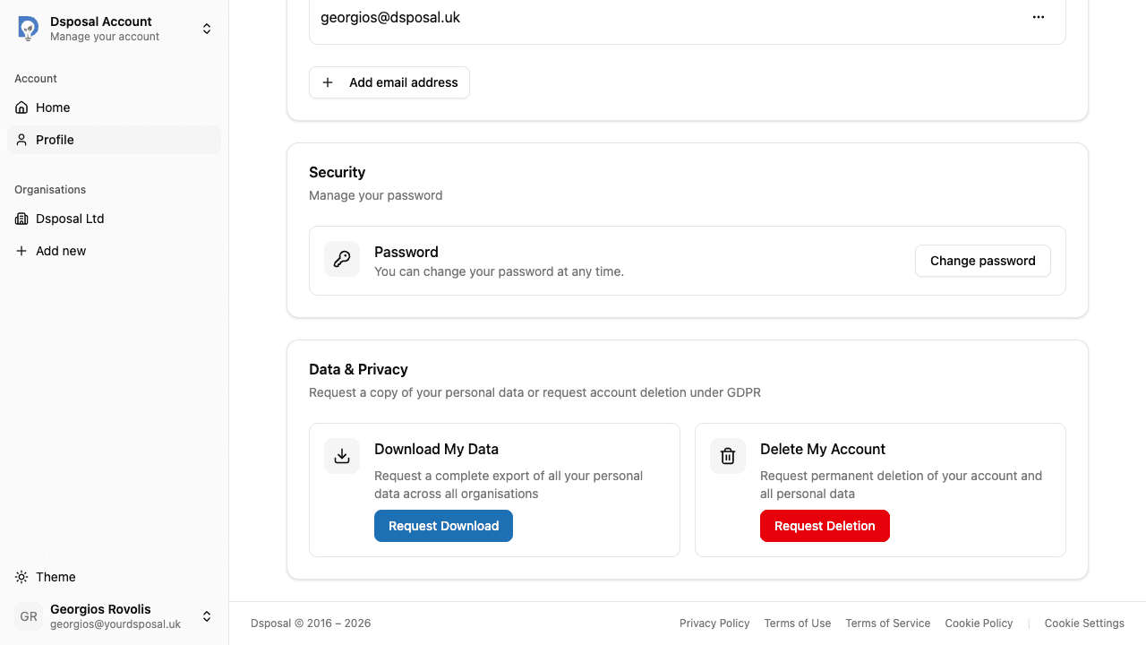 The confirmation dialog for requesting account deletion